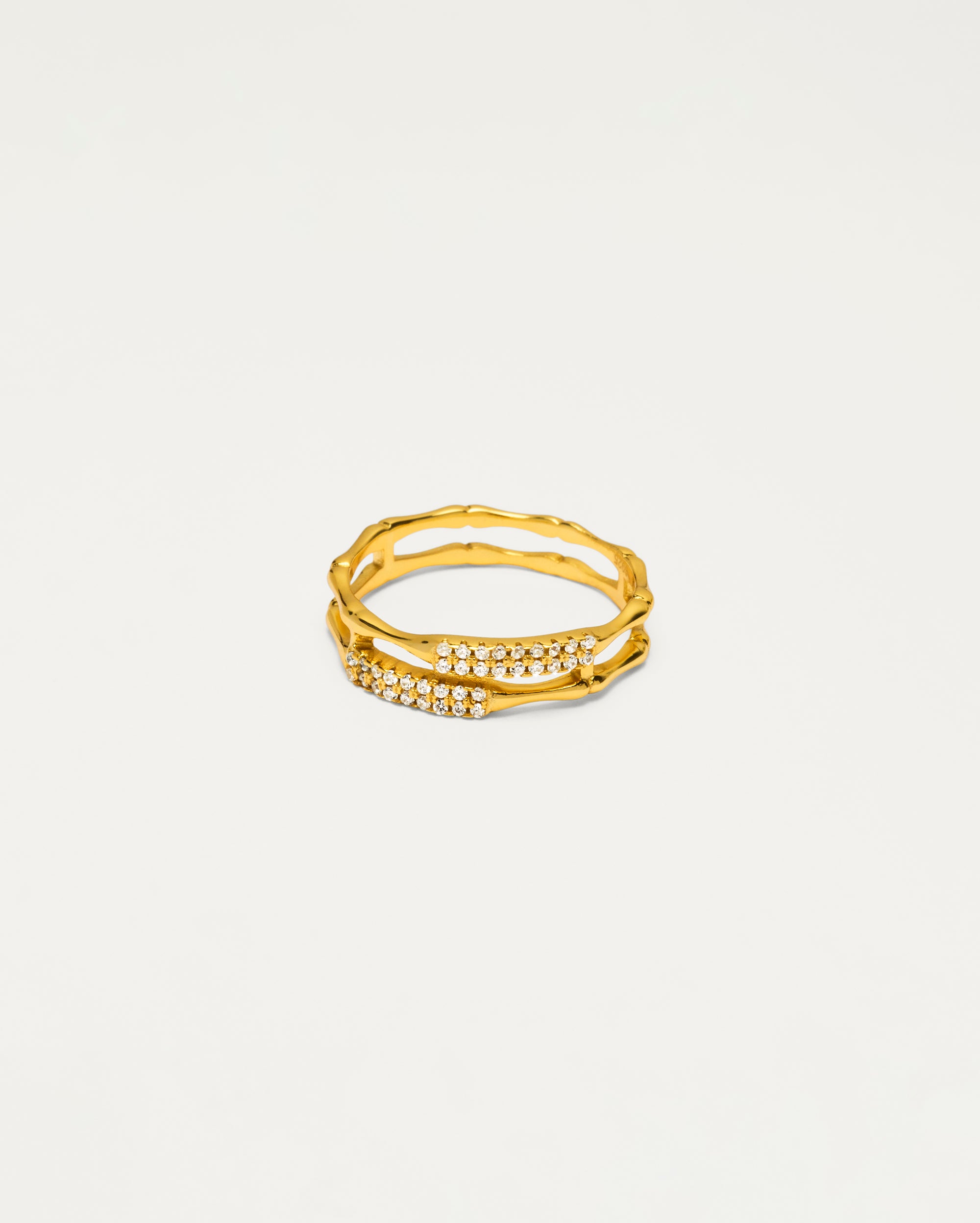 Gold Bamboo Pavé Ring