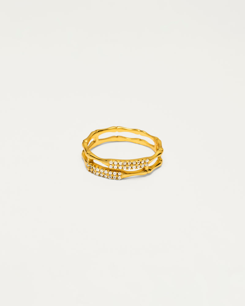 Gold Bamboo Pavé Ring