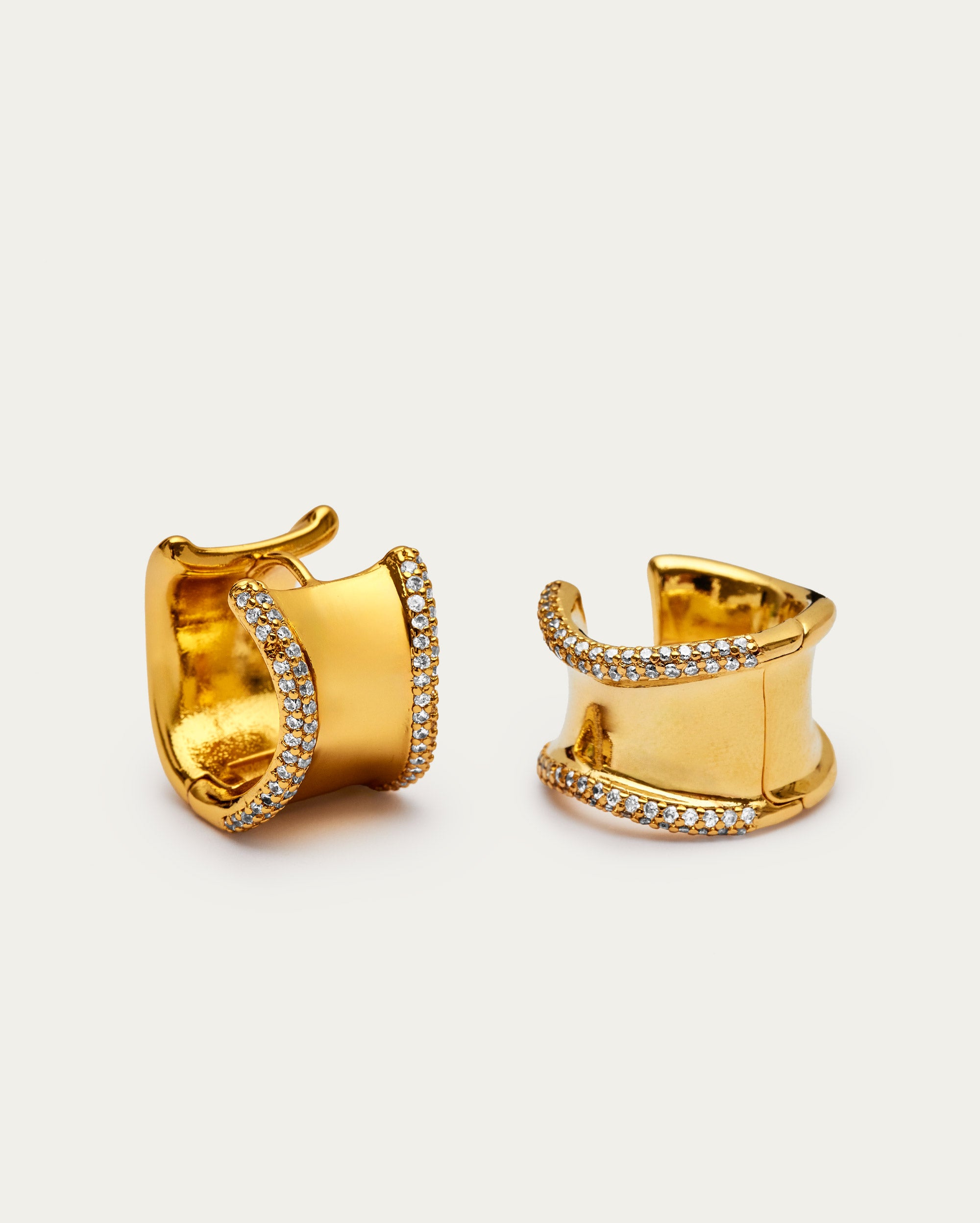Double Row Pavé Solid Huggie Hoop Earrings