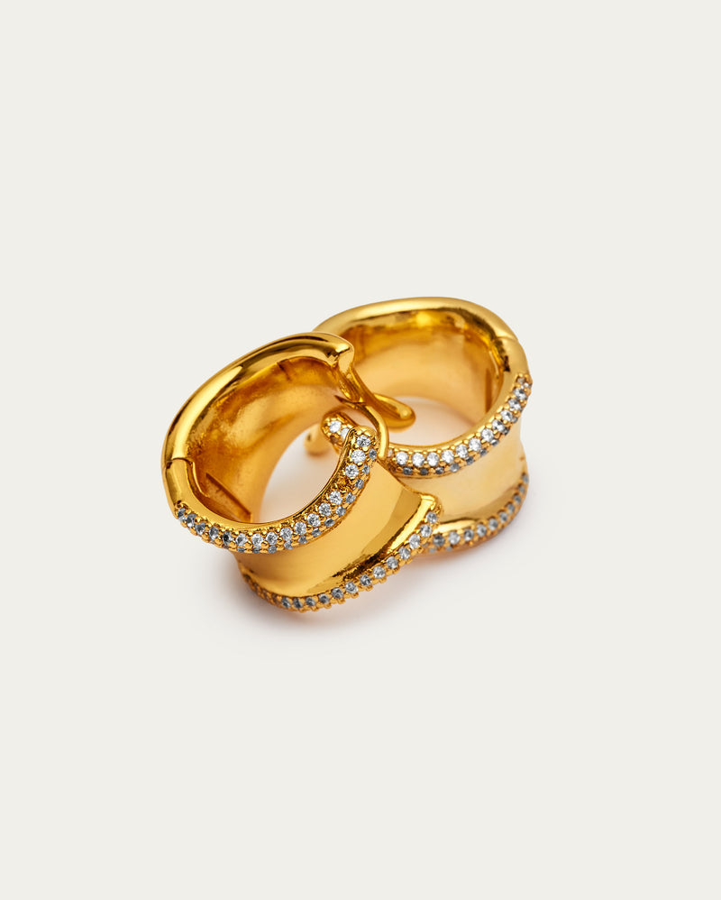 Double Row Pavé Solid Huggie Hoop Earrings