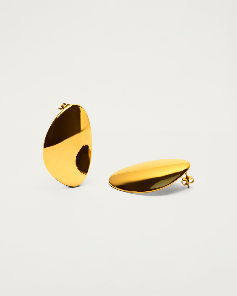 Gold Flat Pebble Earrings