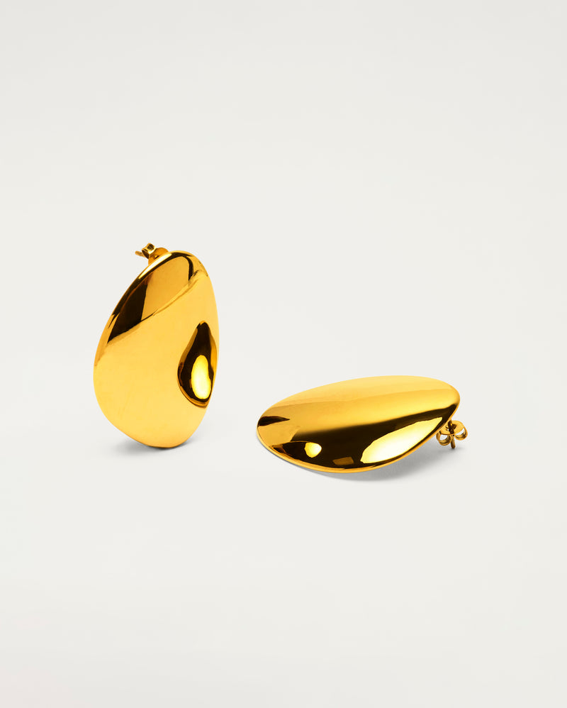 Gold Flat Pebble Earrings