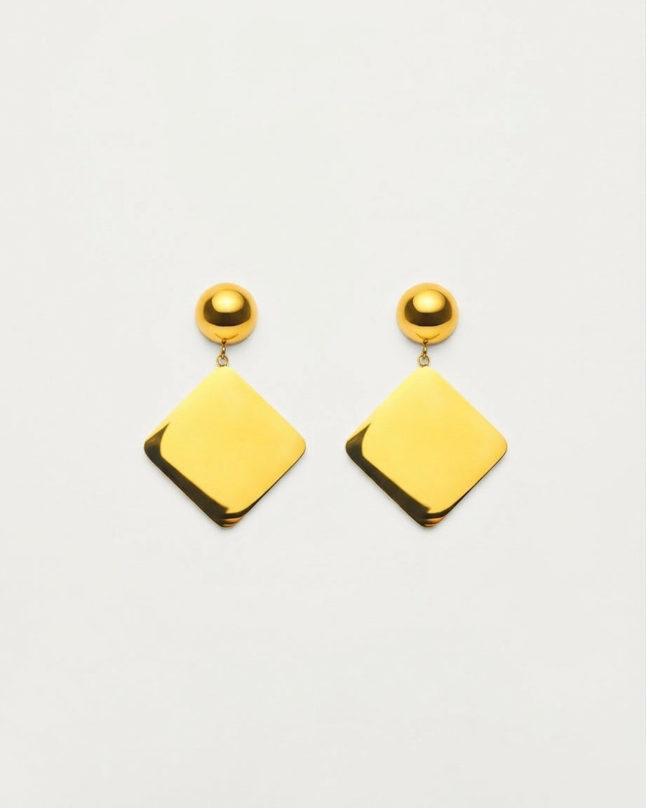 Gold Architectural Diamond Drop Statement Earrings