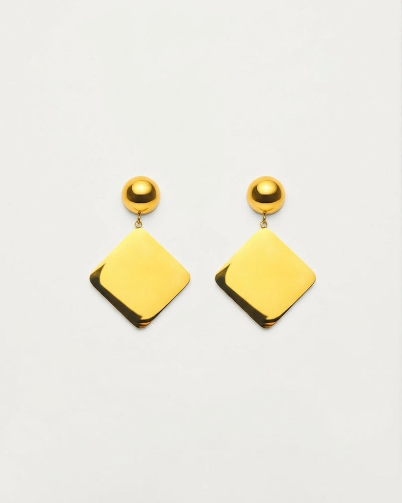 Gold Architectural Diamond Drop Statement Earrings
