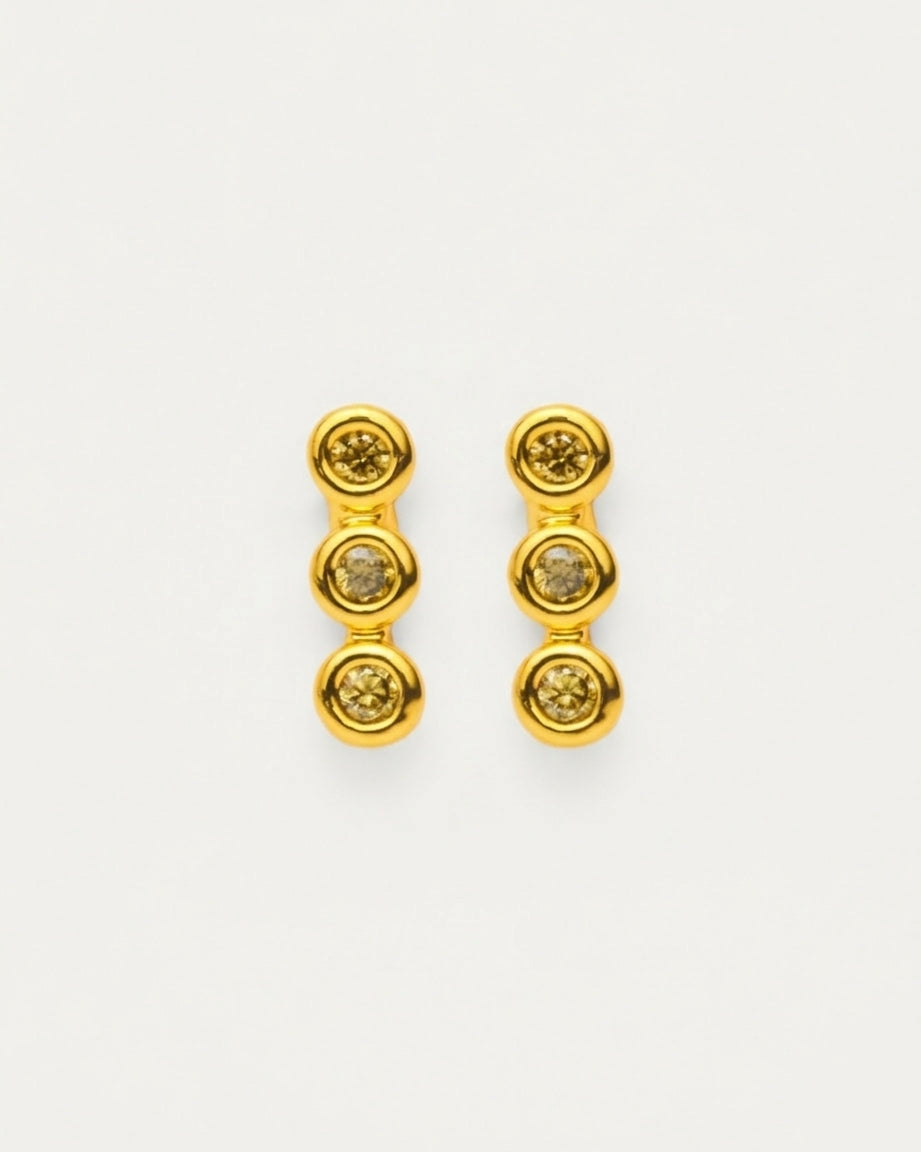 Gold Triple Brown Crystal Petite Stud Earrings