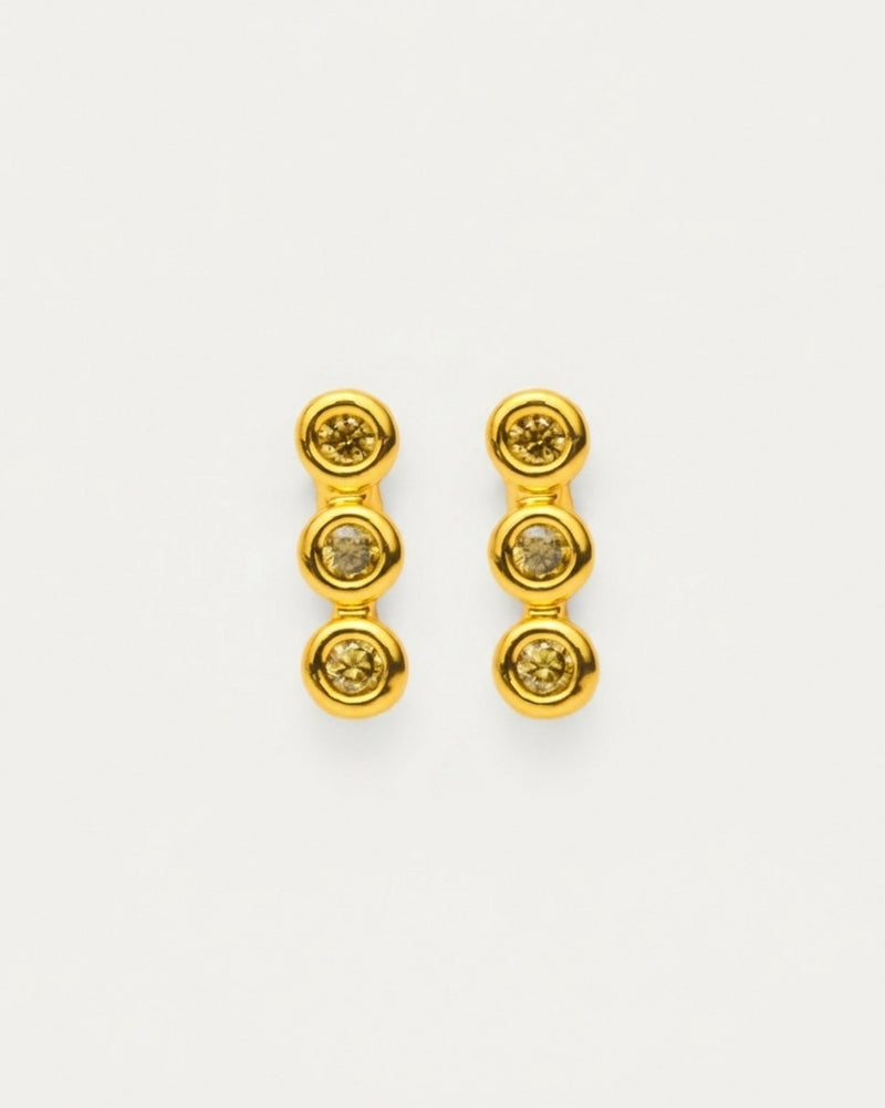 Gold Triple Brown Crystal Petite Stud Earrings