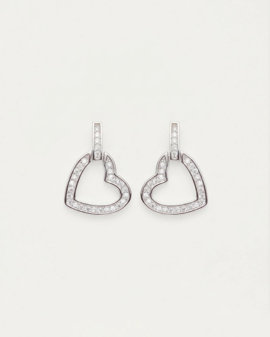 Silver Pavé Heart Drop Sterling Silver Earrings