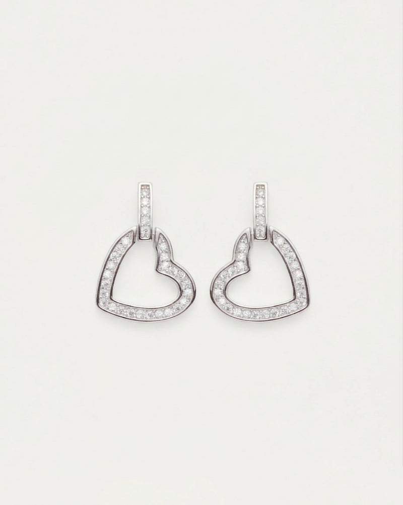 Silver Pavé Heart Drop Sterling Silver Earrings