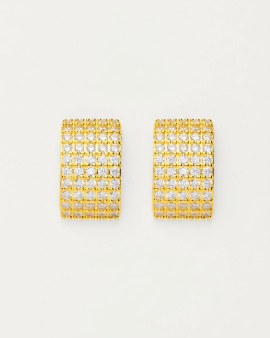 Gold Pavé Crystal Curve Sterling Silver Earrings