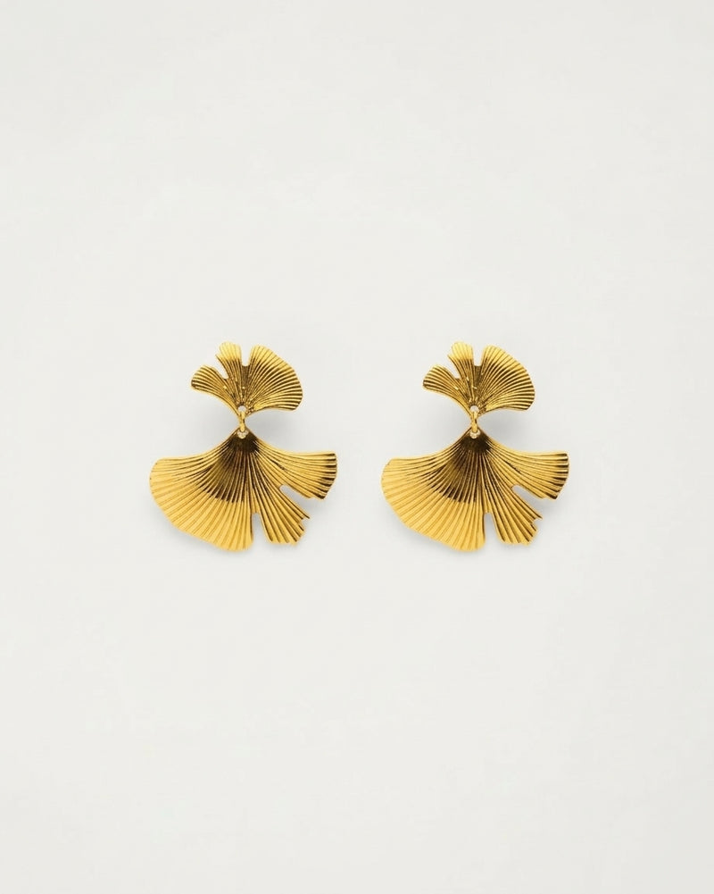Gold Textured Abstract Flora Drop Earrings