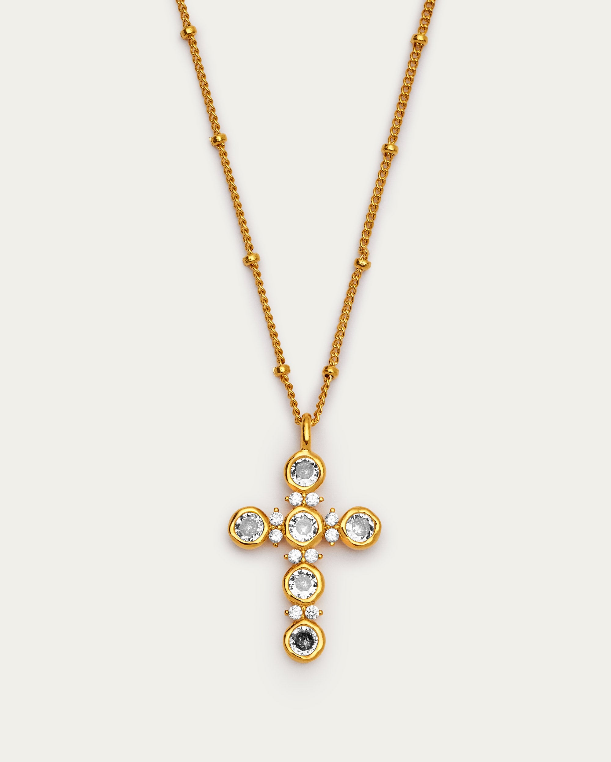 Gold Beaded Crystal Cross Necklace
