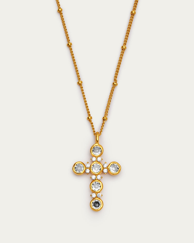 Gold Beaded Crystal Cross Necklace