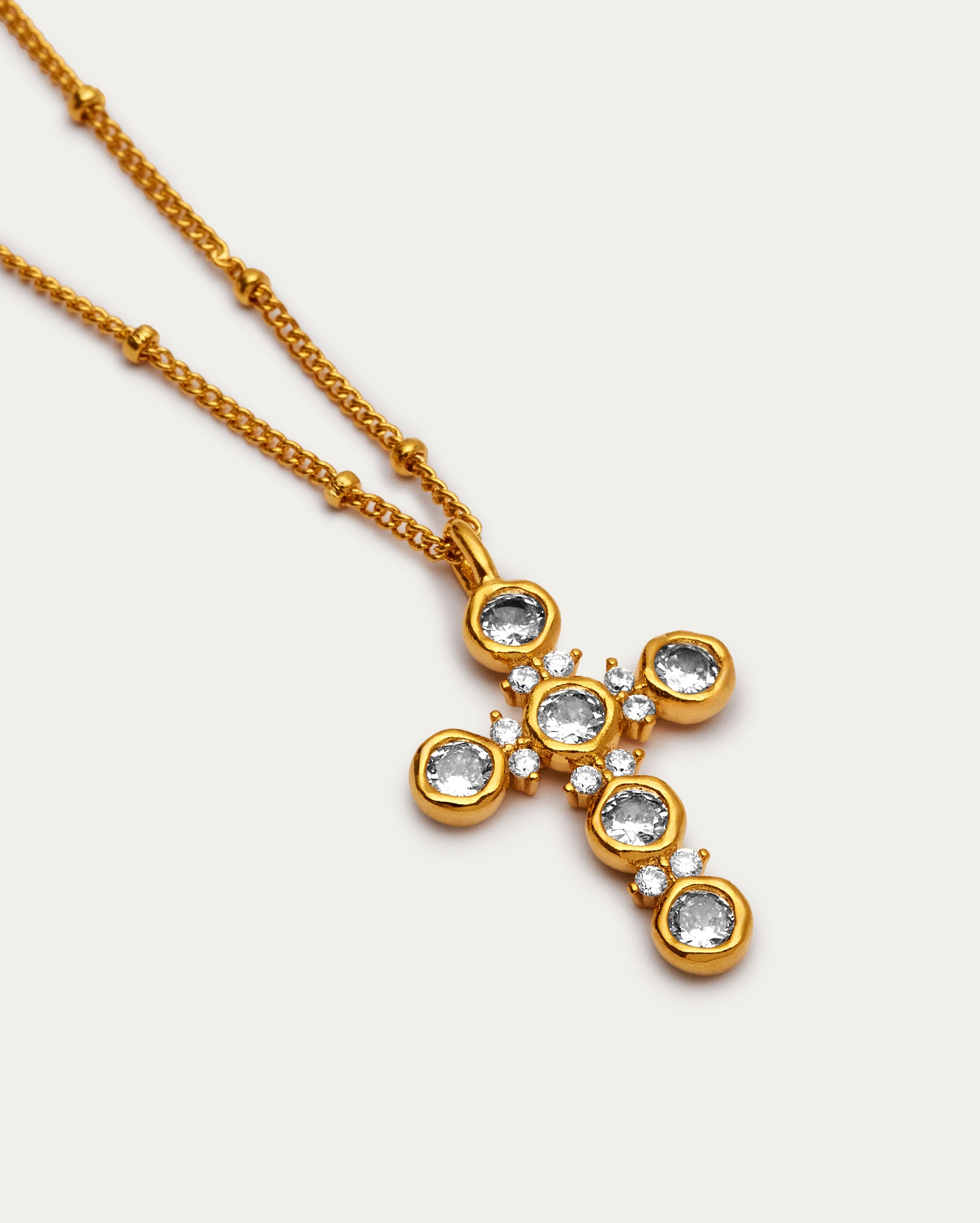 Gold Beaded Crystal Cross Necklace