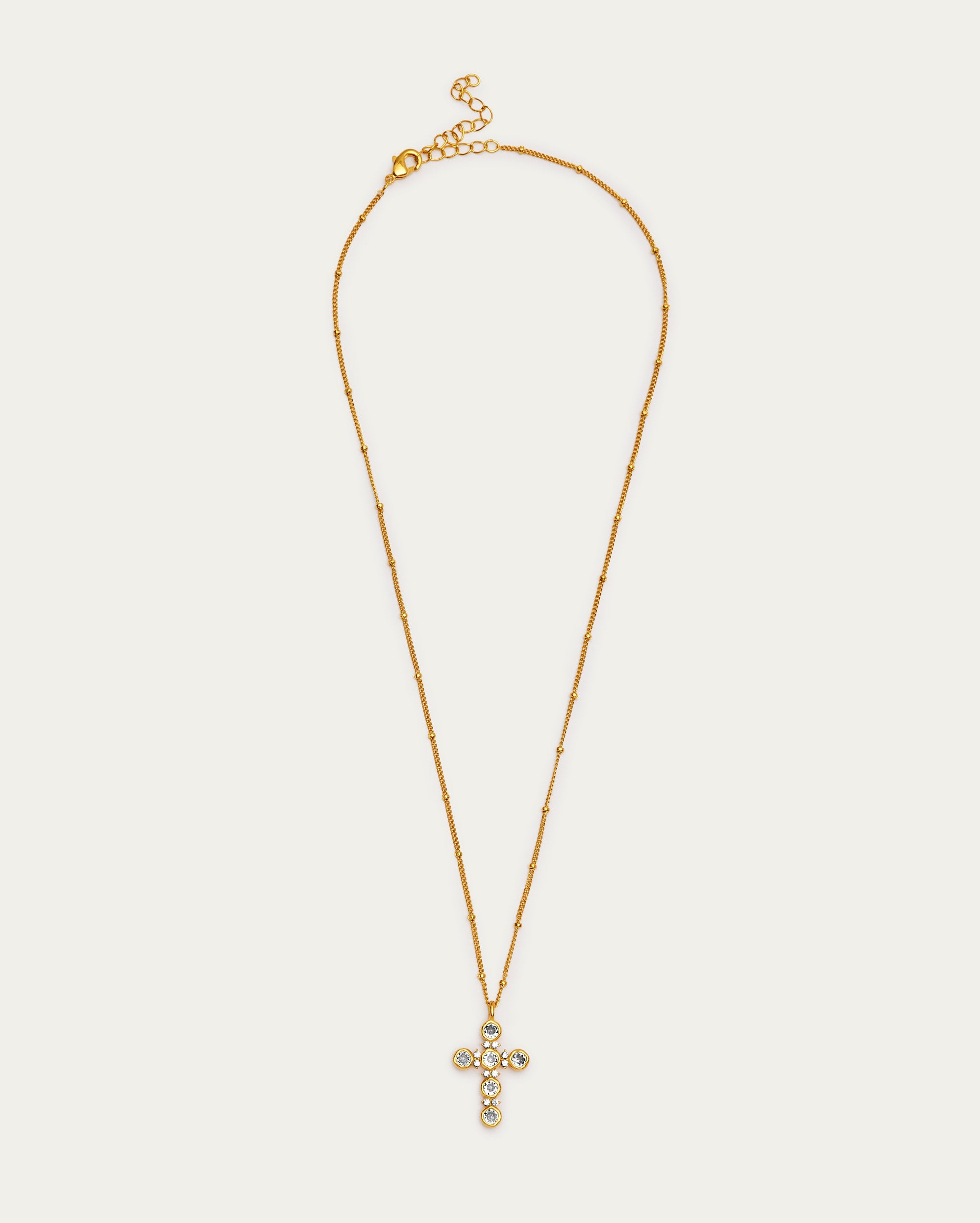 Gold Beaded Crystal Cross Necklace