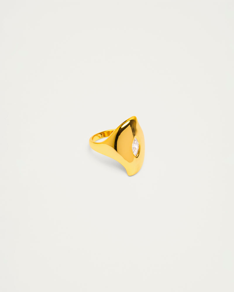 Gold Sculptural Marquise Crystal Statement Ring