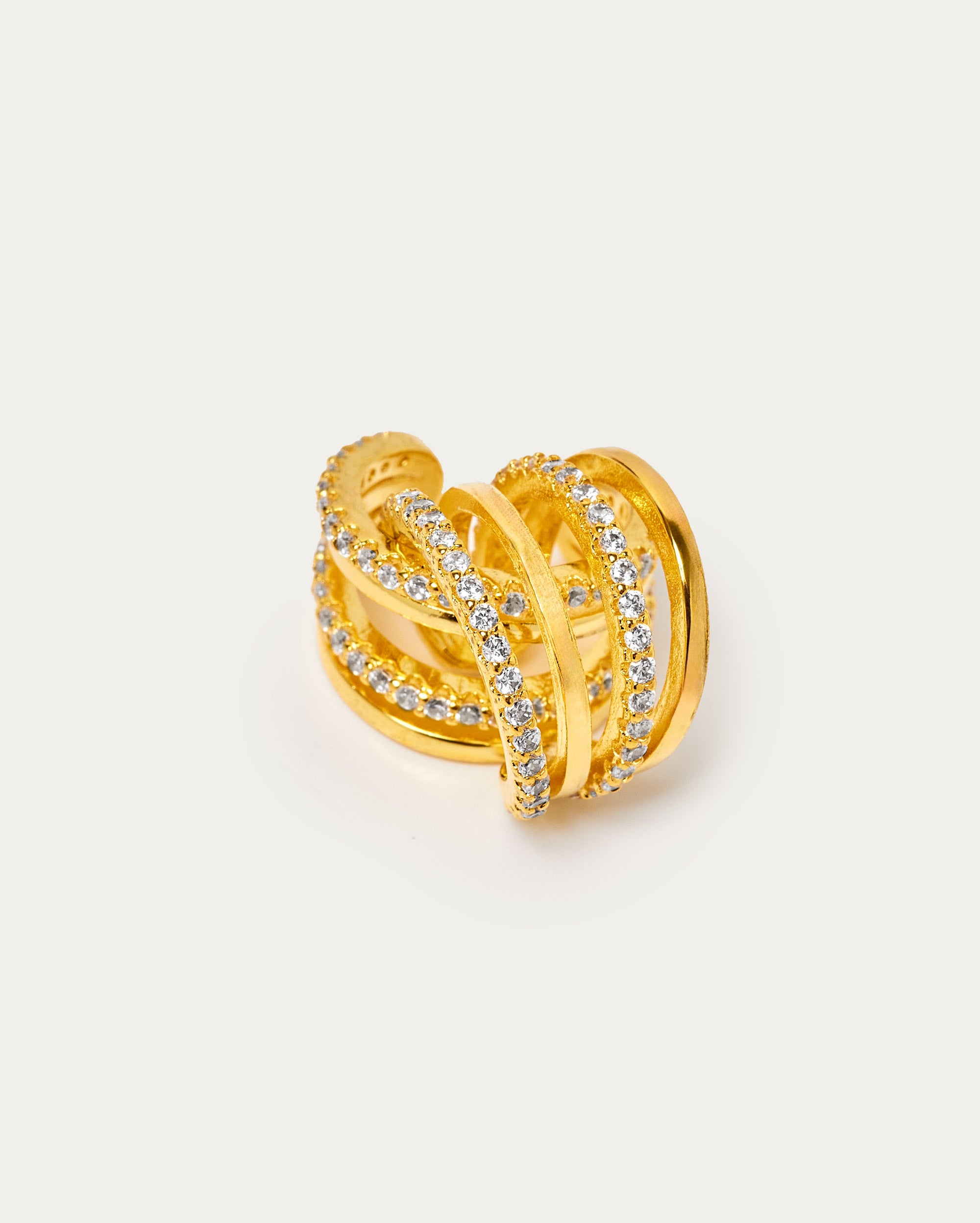 Gold Four Ridge Sparkle Ear Cuff Sterling Silver Earrings