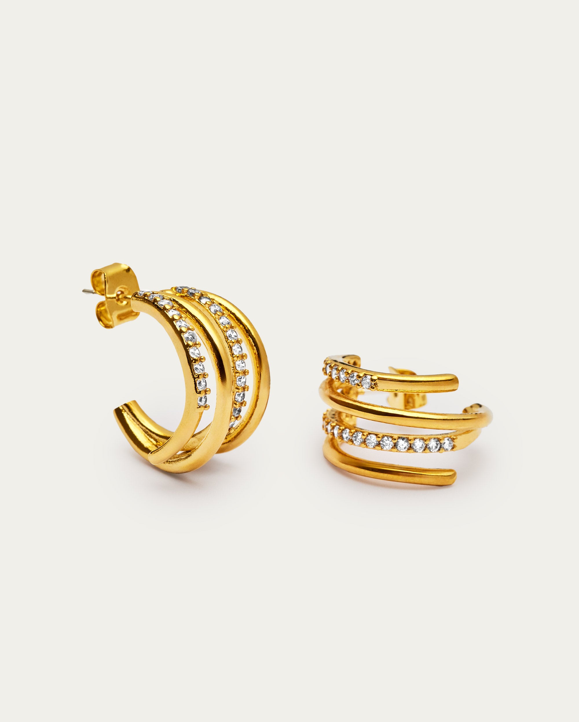 Gold Triple Row Pavé Hoop Earrings