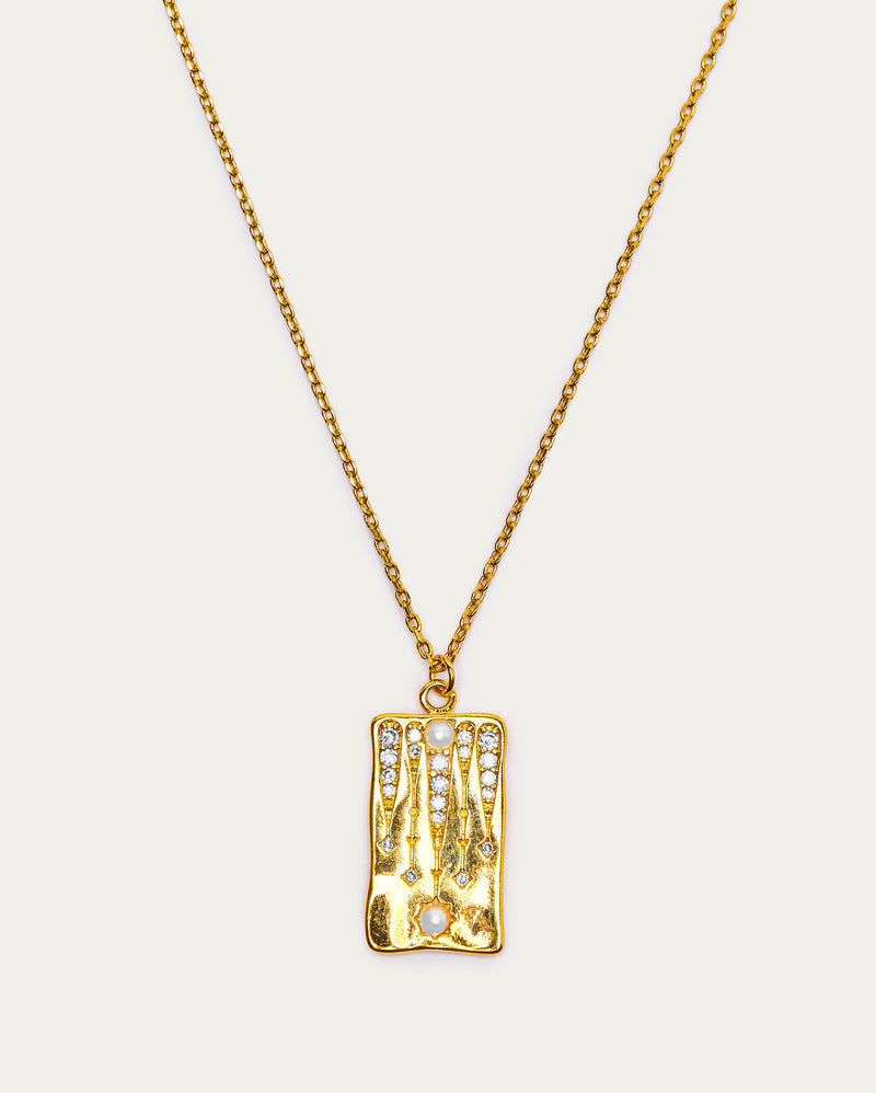 Textured Gold Plate Pendant Necklace