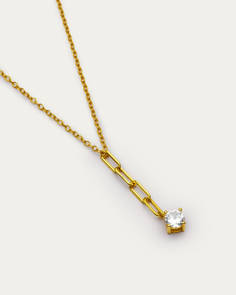Gold Link Chain Crystal Drop Necklace