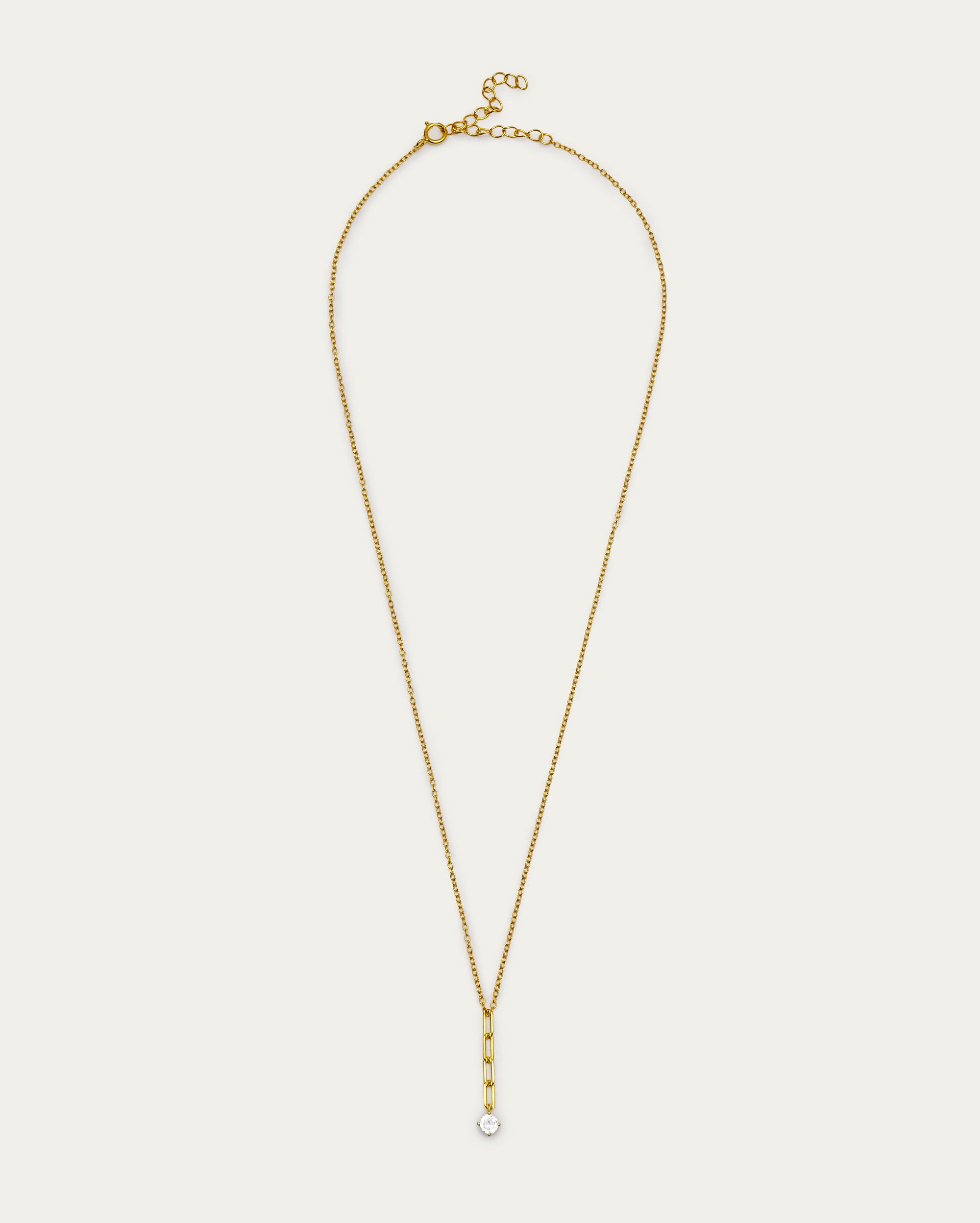 Gold Link Chain Crystal Drop Necklace