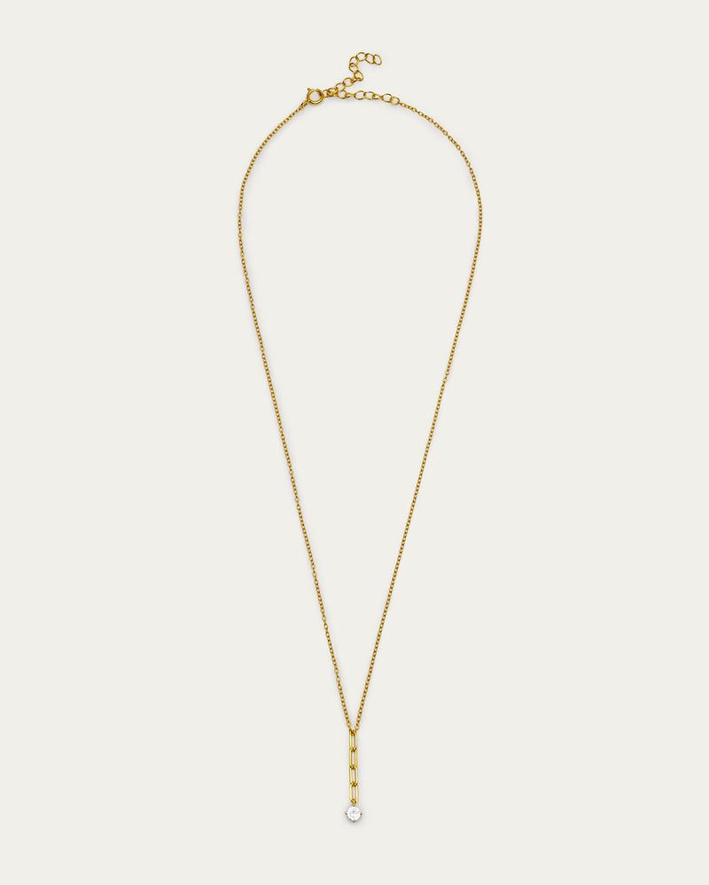 Gold Link Chain Crystal Drop Necklace