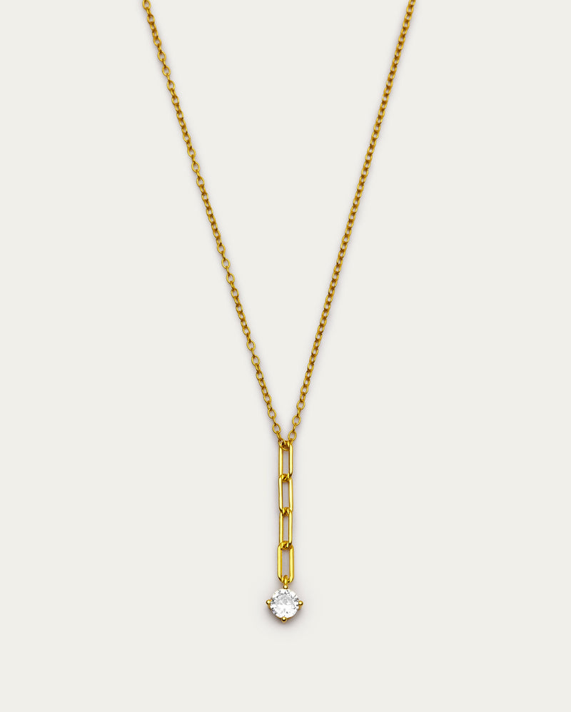 Gold Link Chain Crystal Drop Necklace