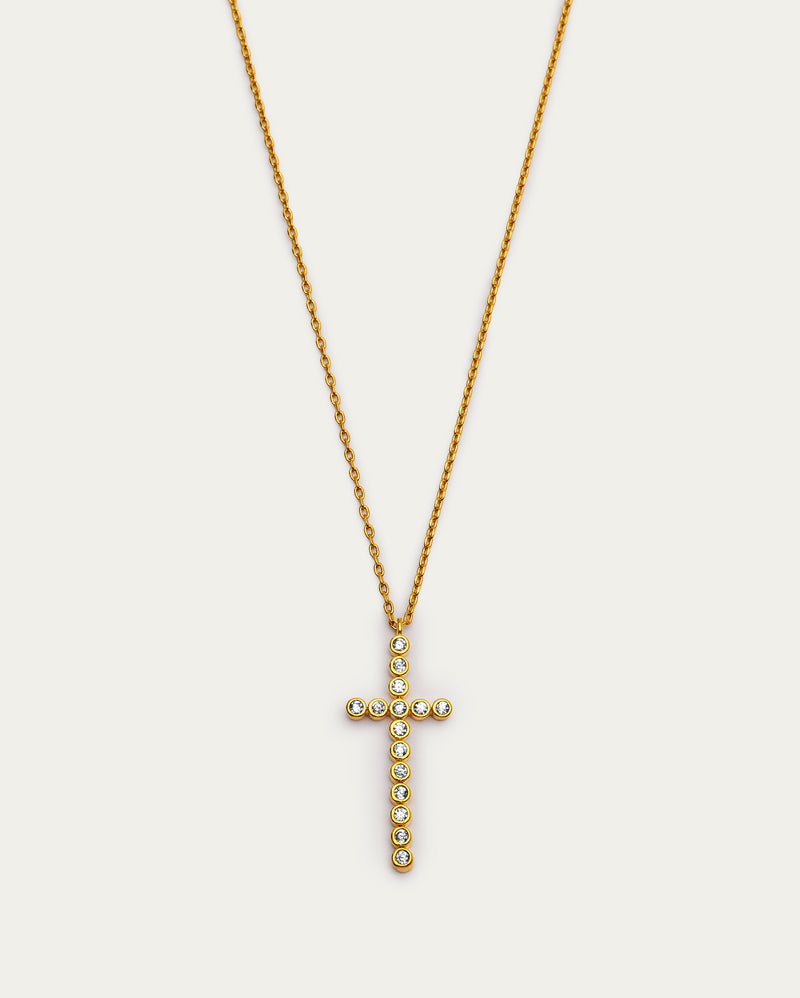 Elongated Crystal Cross Pendant Necklace