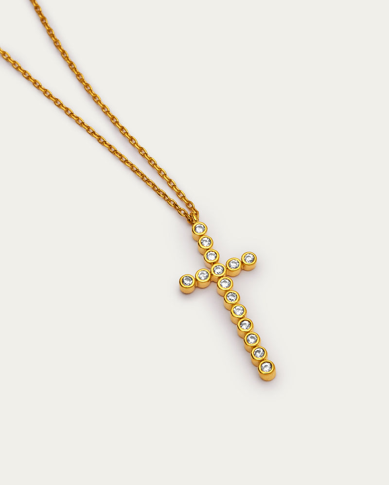 Elongated Crystal Cross Pendant Necklace