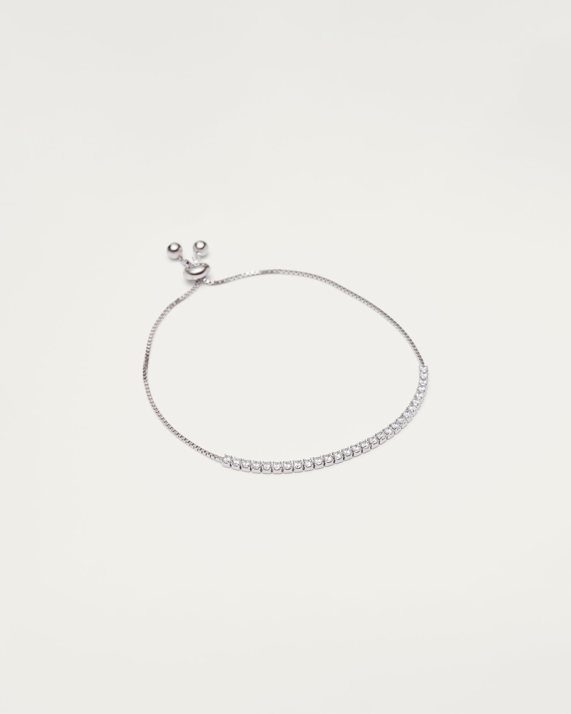 Silver Adjustable Crystal Tennis Sterling Silver Bracelet