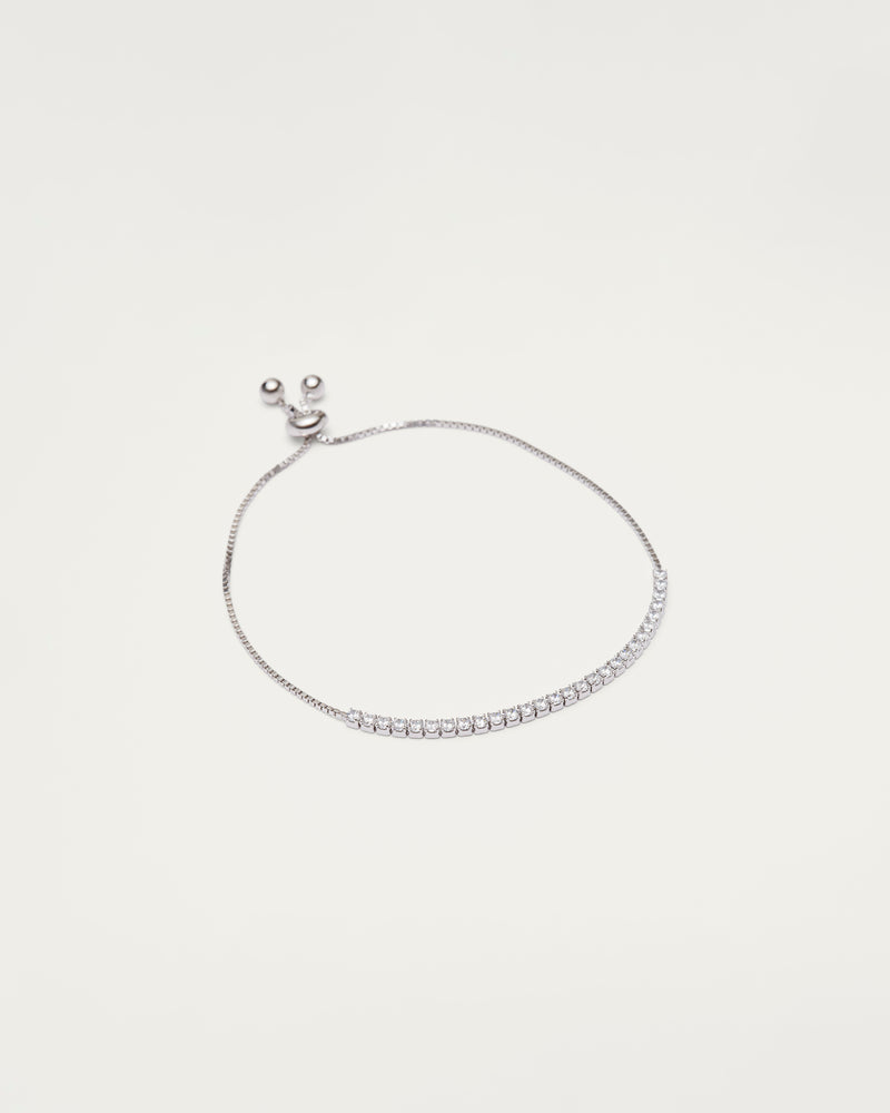 Silver Adjustable Crystal Tennis Sterling Silver Bracelet