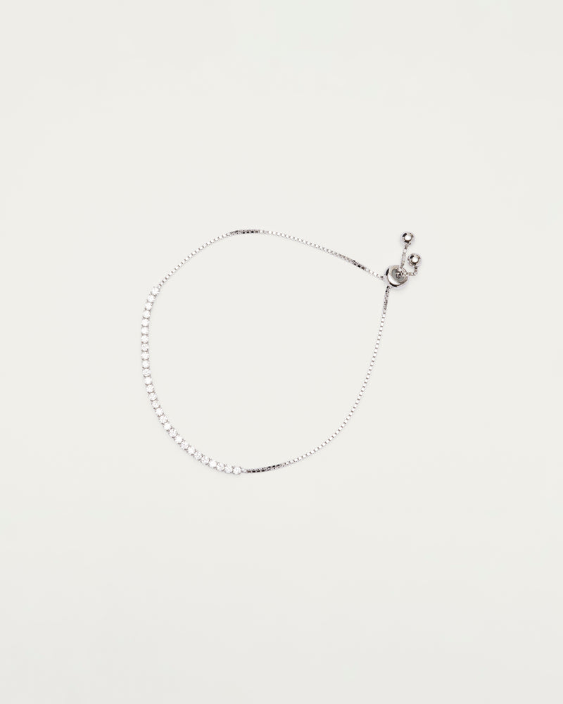 Silver Adjustable Crystal Tennis Sterling Silver Bracelet