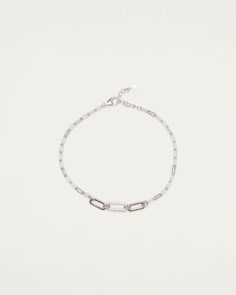 Silver Crystal Link Sterling Silver Bracelet
