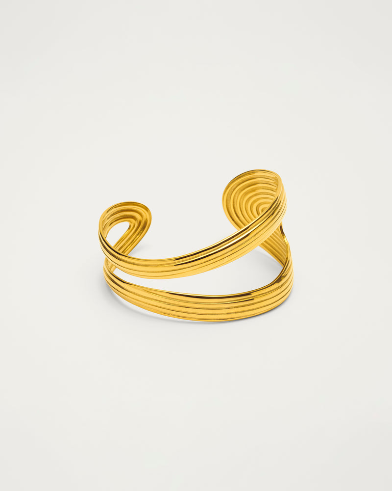 Gold Layered Ridged Curve Bangle