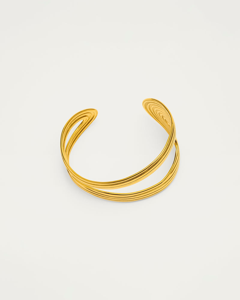 Gold Layered Ridged Curve Bangle