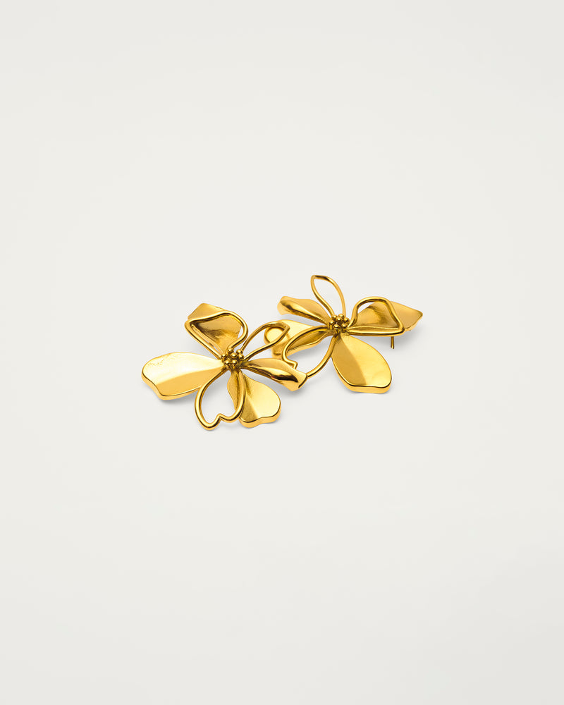 Gold Contemporary Floral Stud Earrings