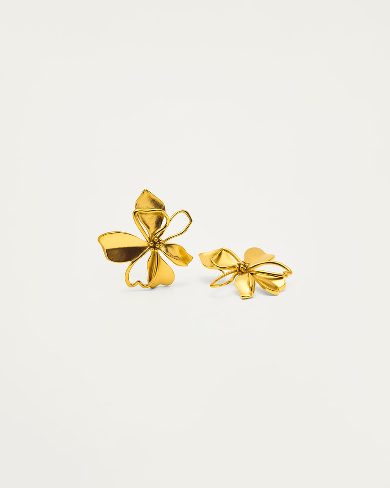 Gold Contemporary Floral Stud Earrings