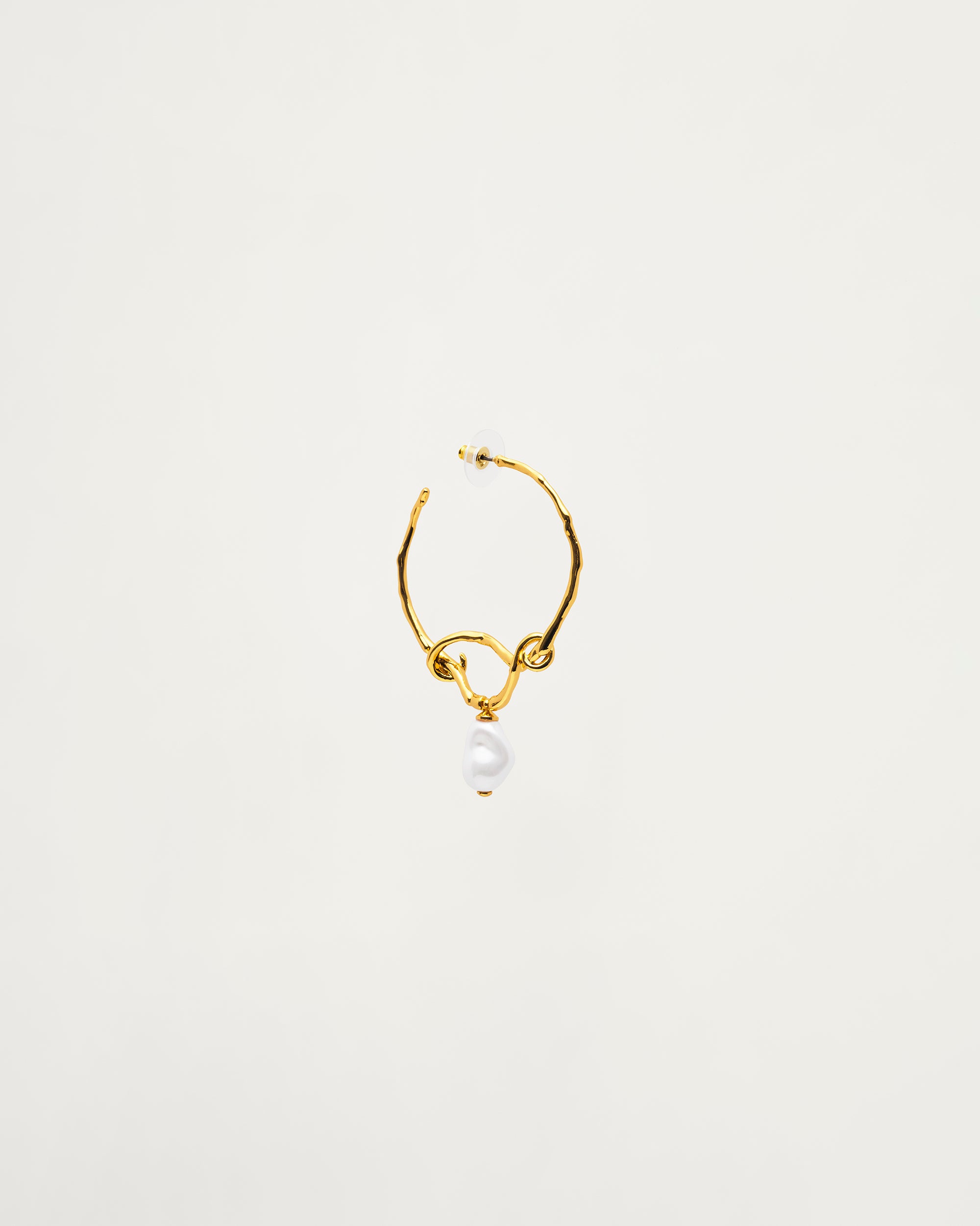 Gold Freshwater Pearl Organic Hoop Earrings