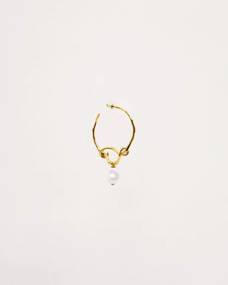 Gold Freshwater Pearl Organic Hoop Earrings
