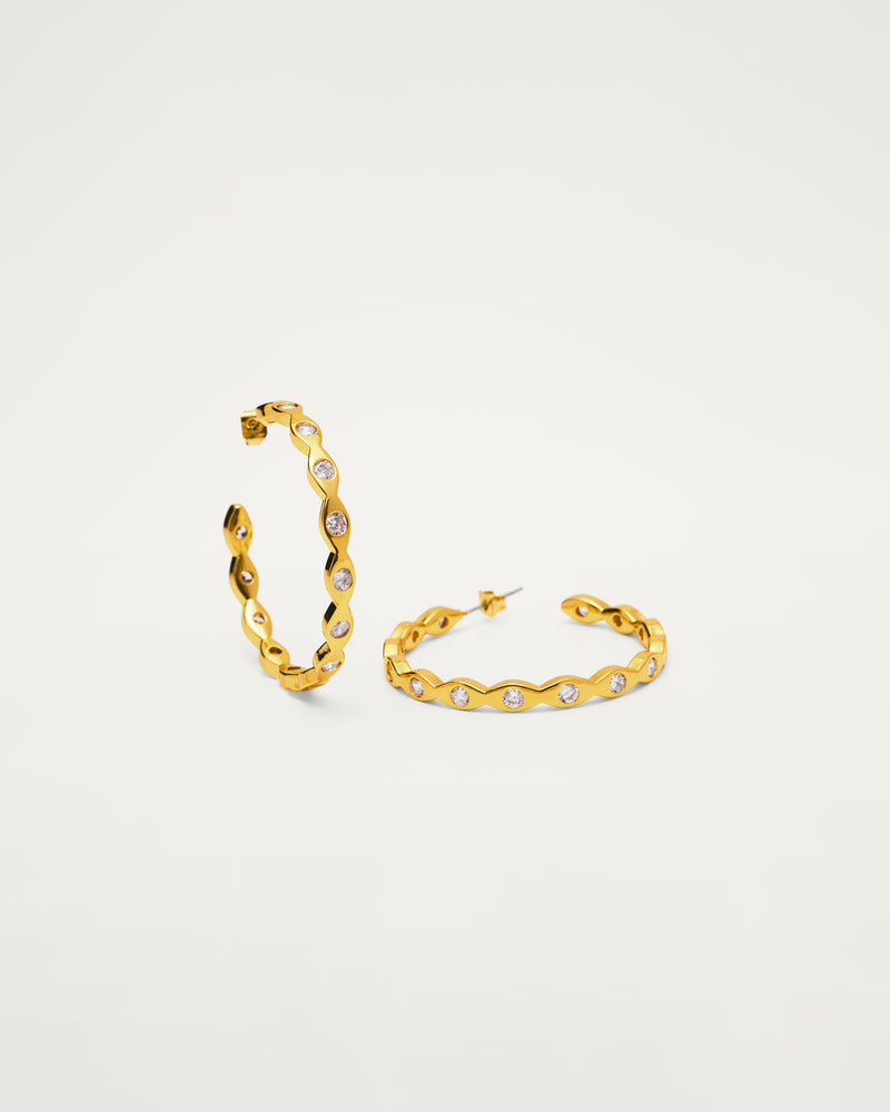 Gold Crystal Wave Hoop Earrings