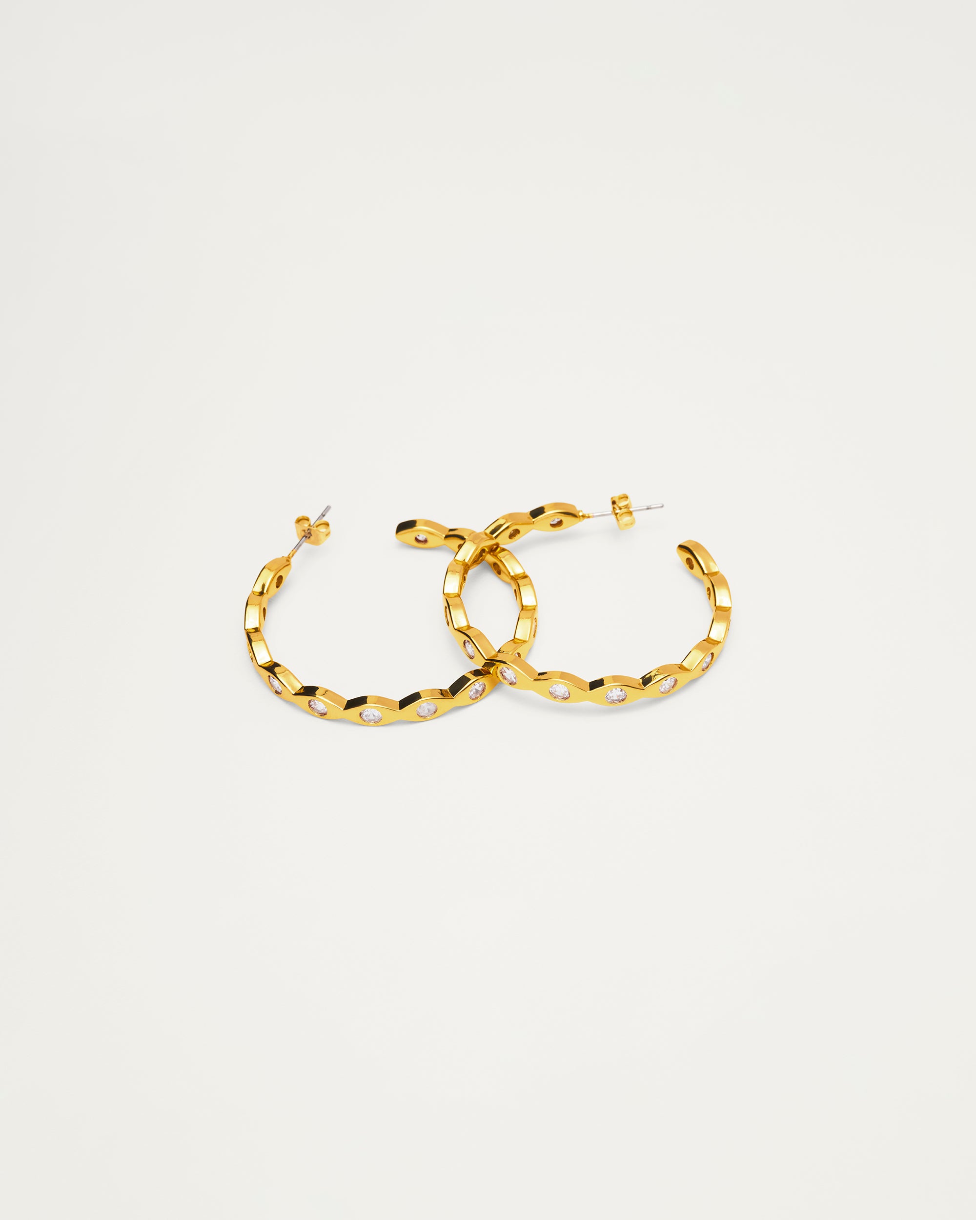 Gold Crystal Wave Hoop Earrings