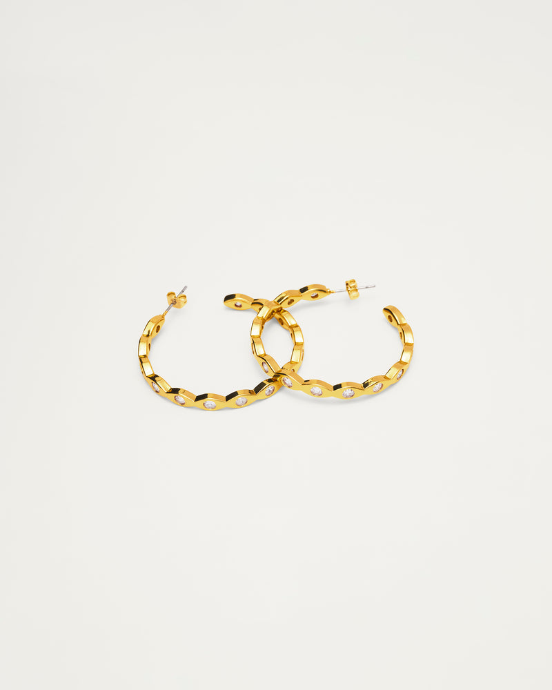 Gold Crystal Wave Hoop Earrings