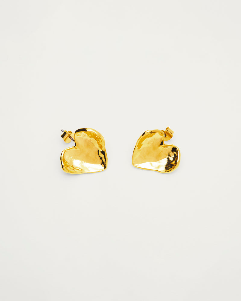 Gold Hammered Heart Stud Earrings