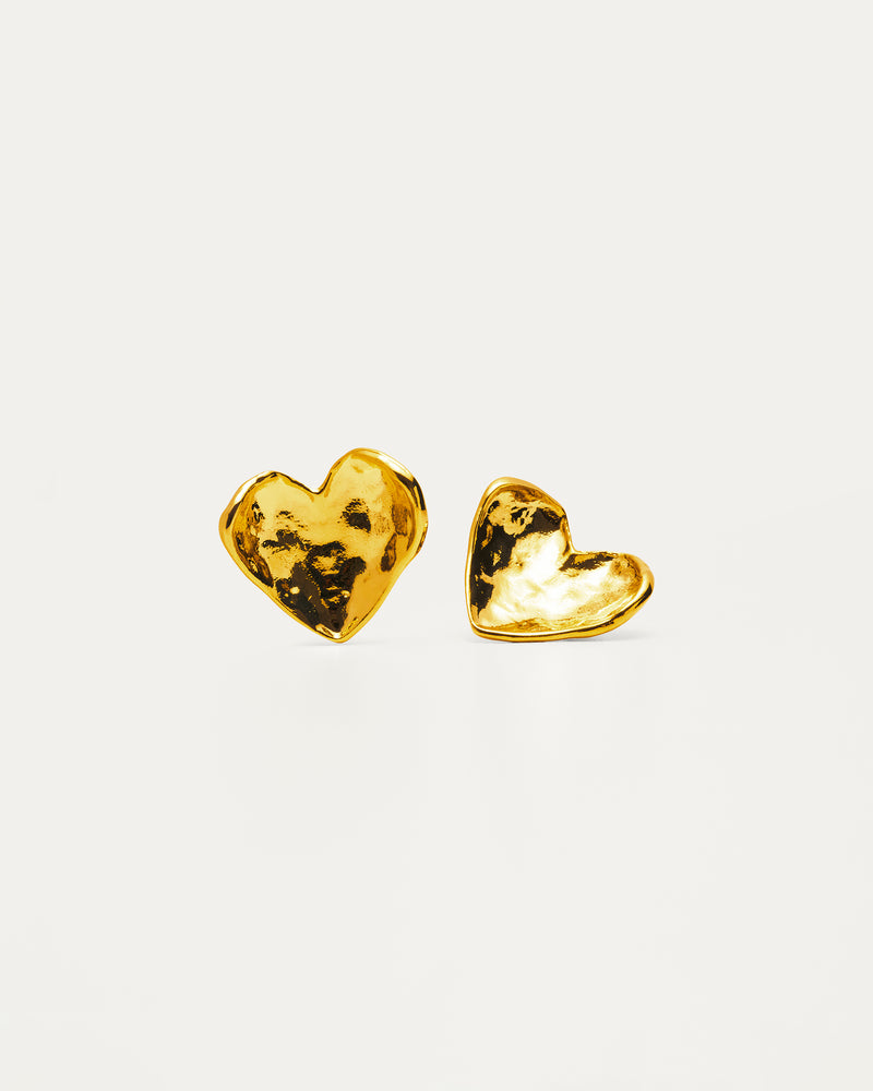 Gold Hammered Heart Stud Earrings