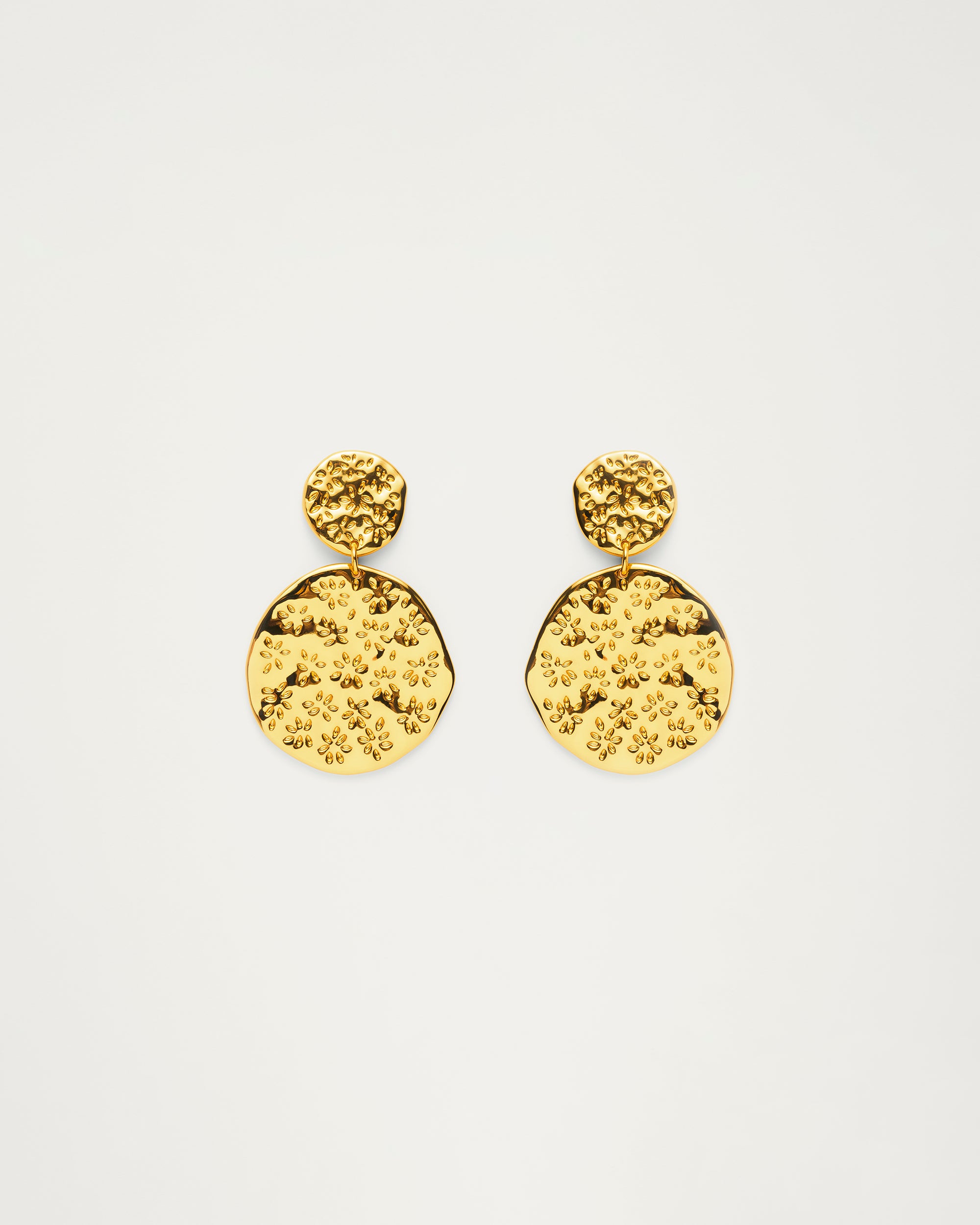 Gold Textured Disc Drop Earrings