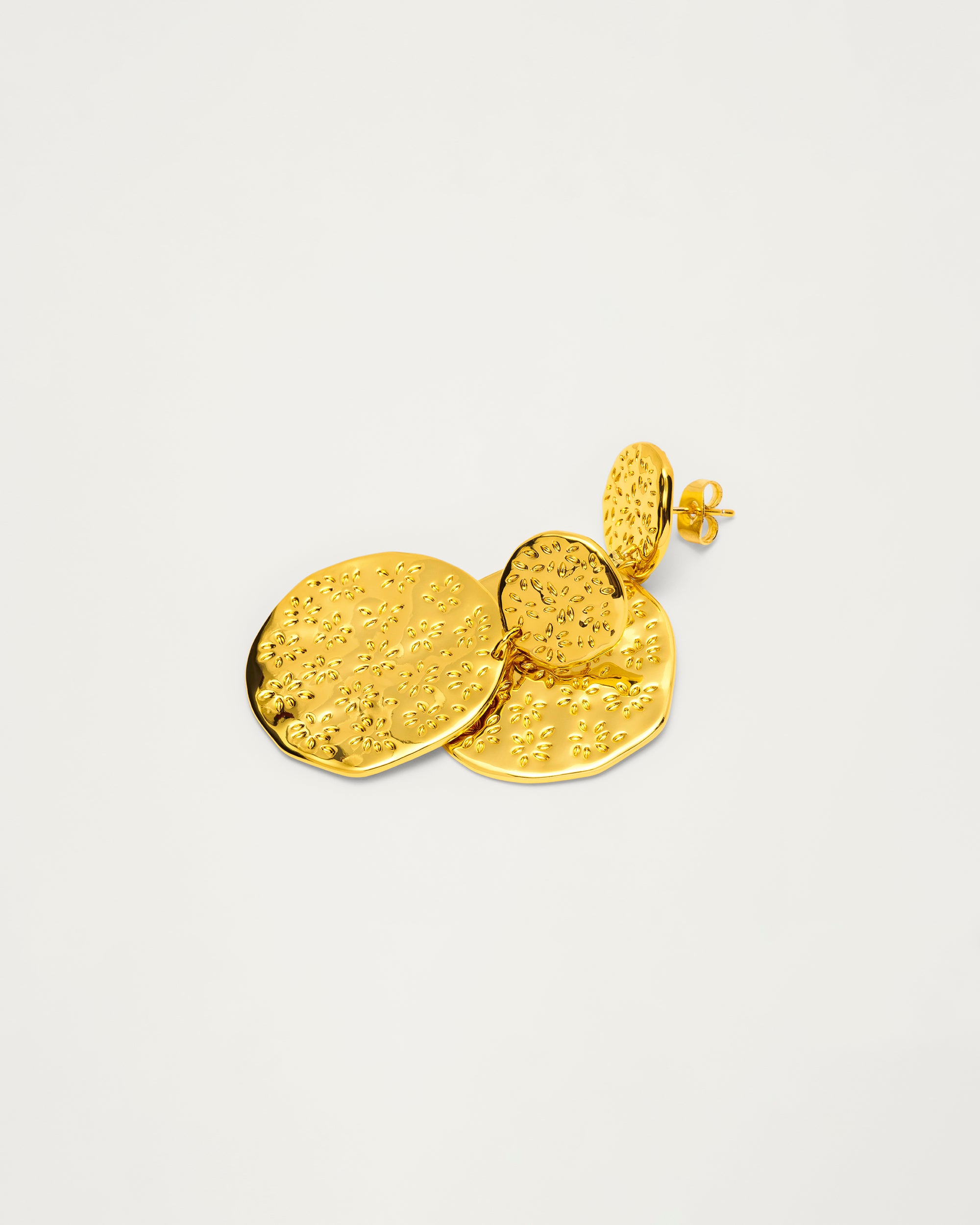 Gold Textured Disc Drop Earrings