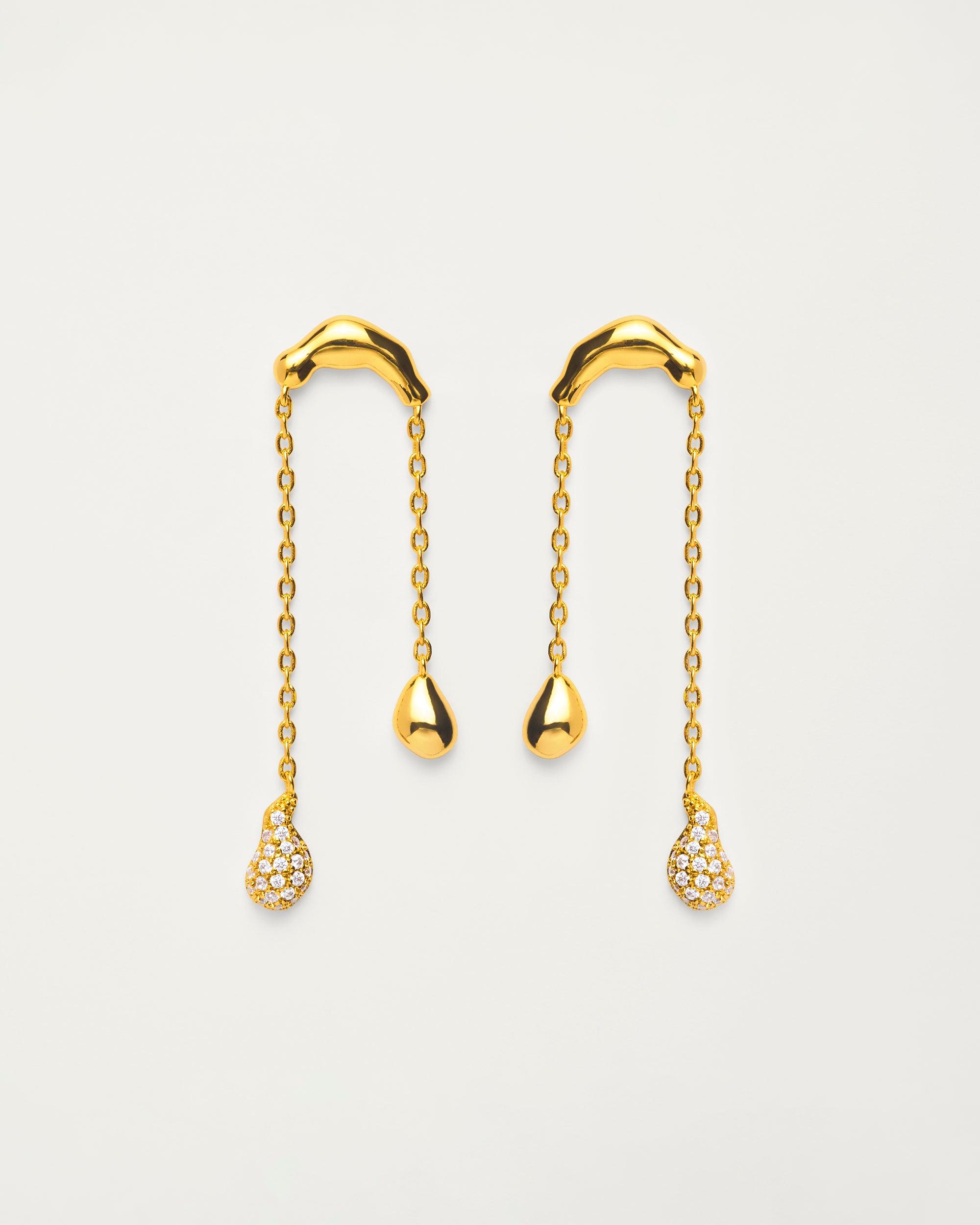 Gold Crystal Molten Teardrop Chain Drop Earrings