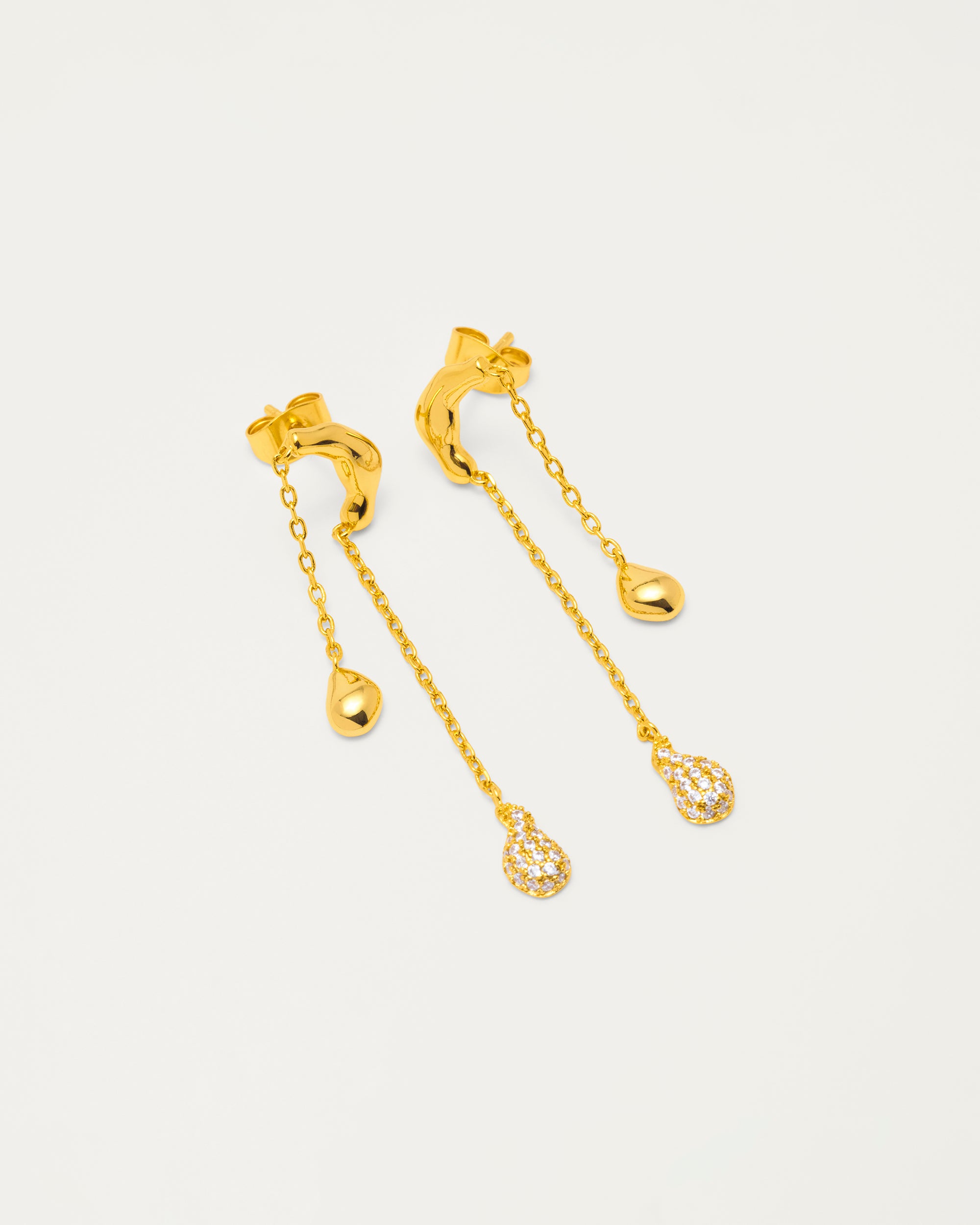 Gold Crystal Molten Teardrop Chain Drop Earrings