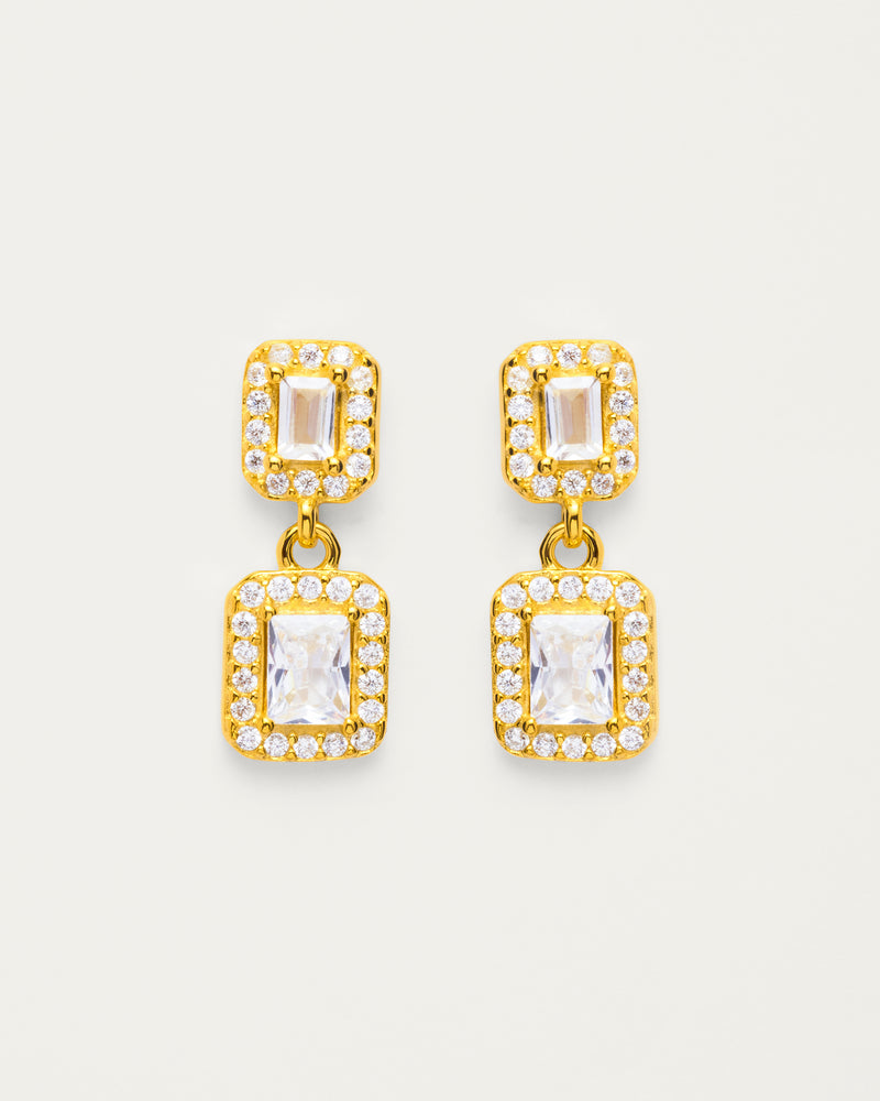 Gold Petite Pavé Crystal Drop Sterling Silver Earrings