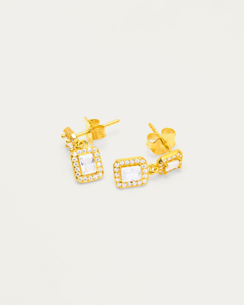 Gold Petite Pavé Crystal Drop Sterling Silver Earrings