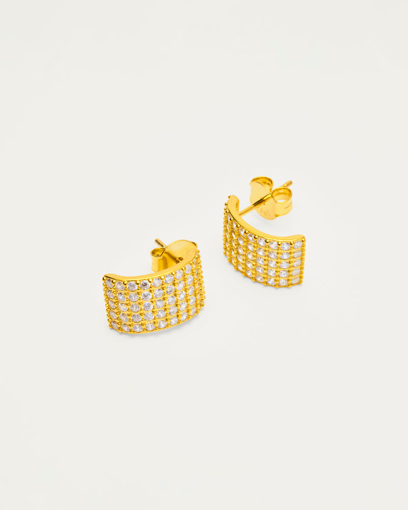 Gold Pavé Crystal Curve Sterling Silver Earrings